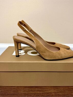 Hugo Boss Tan Suede Slingback Pointed Pumps